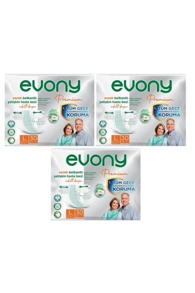 EVONY Premium Belbantlı Büyük Large L Hasta Bezi 90 Adet - 1