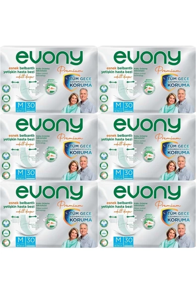 EVONY Premium Hasta Bezi Yetişkin Bel Bantlı Tekstil Yüzey M-orta 180 Adet
