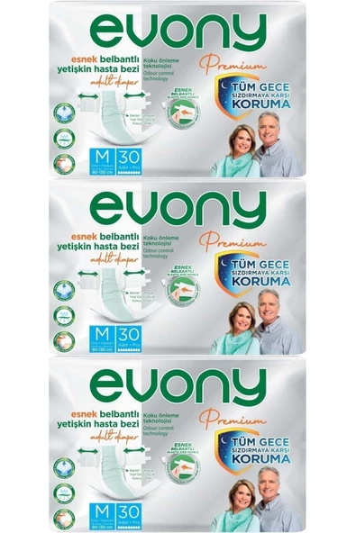 EVONY Premium Hasta Bezi Yetişkin Bel Bantlı Tekstil Yüzey M-orta 90 Adet