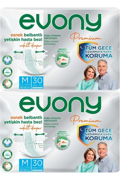 Evony Premium Hasta Bezi Yetişkin Bel Bantlı Tekstil Yüzey M-Orta 60 Adet
