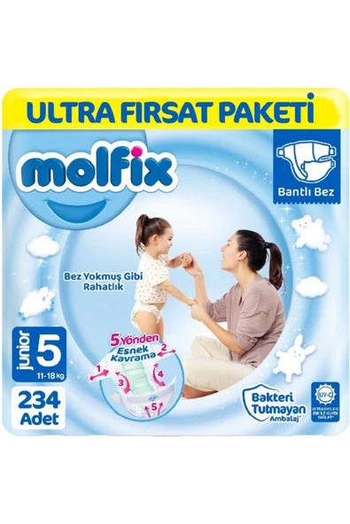 MOLFİX Bebek Bezi Ultra Fırsat Paketi Junior 5 No 78 Li X 3 Adet
