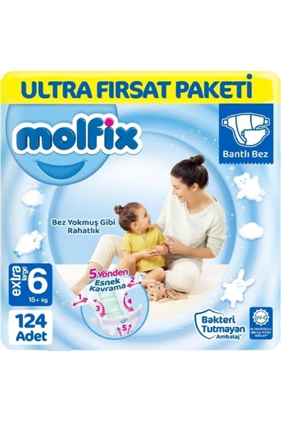 MOLFİX Bebek Bezi Ultra Fırsat Paketi X Large 6 No 62 Li X 2 Adet