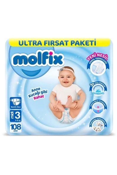 MOLFİX Ultra Fırsat Paketi Midi 3 Numara 108 Adet (4-9kg)