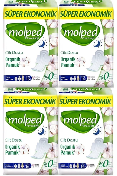 MOLPED Pure & Soft Gece Süper Ekonomik Ped 16 Lı X 4 Adet