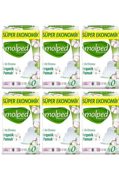MOLPED Pure&soft Hijyenik Ped Süper Ekonomik Uzun 18 Li 6 Adet