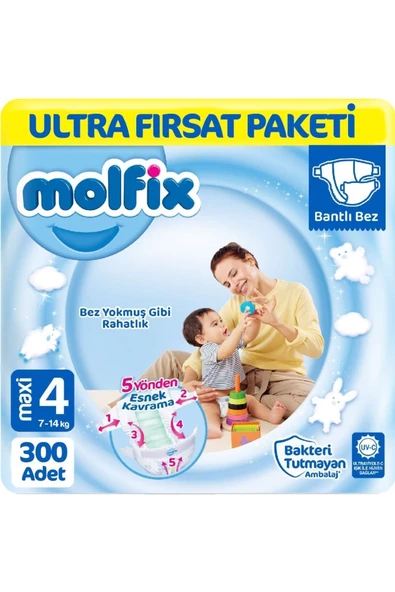 MOLFİX Bebek Bezi Ultra Fırsat Paketi Maxi 4 No 100 Lü X 3 Adet