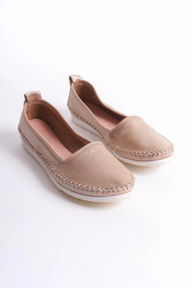 Kadın Hakiki Deri Düz Babet Sim Detaylı Esnek Taban Tam Kalıp Günlük Rahat Babet Ayakkabı - Resim 4