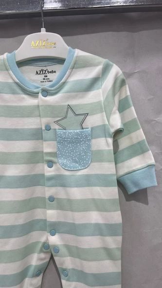 uğurböceğiçocuk Aziz Bebe 6915 Çizgili Cep Yıldız Baskılı Bebek Tulum - 6
