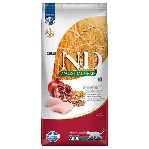 N&D Ancestral Grain Tavuklu Narlı Düşük Tahıllı Yetişkin Kedi Maması 10 Kg