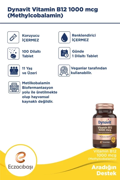 Dynavit Vitamin B12 1000 Mcg 100 Tablet - 5