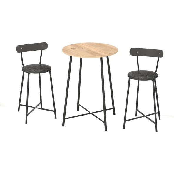 Eportatif Bar Masası Mutfak Atlantik Çam Döşemeli Bar Sandalyesi Oval 2 Kişilik Yemek Masası 1518 - 4