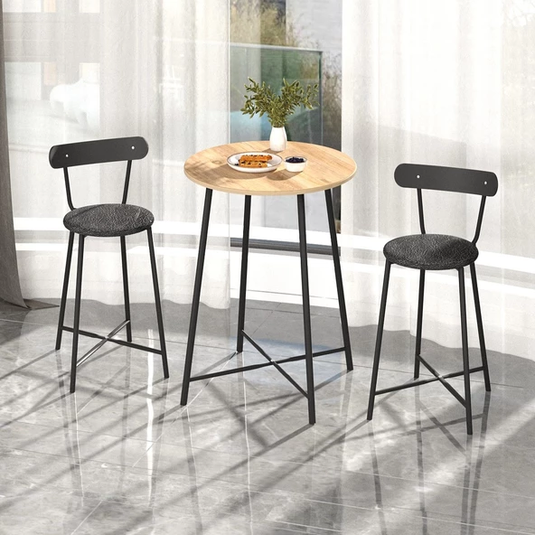 Eportatif Bar Masası Mutfak Atlantik Çam Döşemeli Bar Sandalyesi Oval 2 Kişilik Yemek Masası 1518 - 2