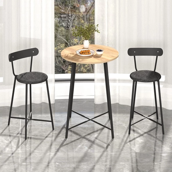 Eportatif Bar Masası Mutfak Atlantik Çam Döşemeli Bar Sandalyesi Oval 2 Kişilik Yemek Masası 1518 - 3