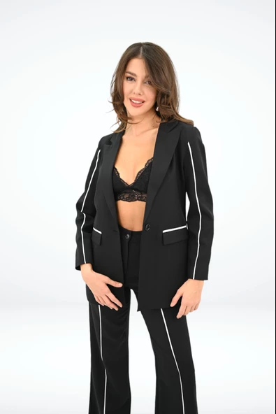 Kadın Biye Detaylı Blazer Ceket Takım 0120-25 - 8