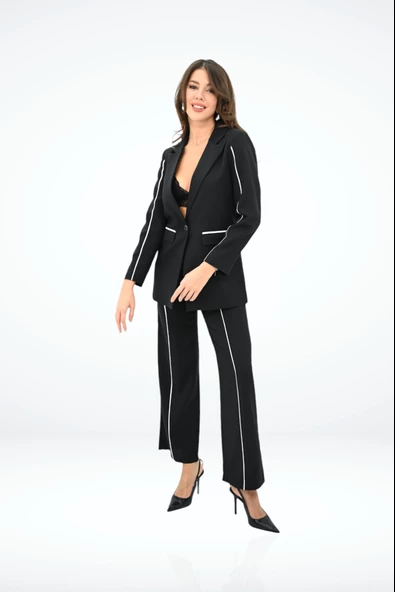 Kadın Biye Detaylı Blazer Ceket Takım 0120-25 - 5