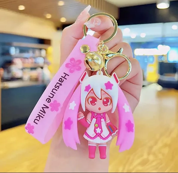Pembe Anime Hatsune Miku Silikon Anahtarlık Model 2