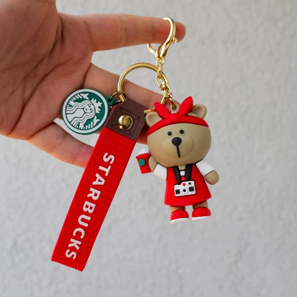 Starbucks Ayı 3D Karikatür Silikon Anahtarlık - Resim 3