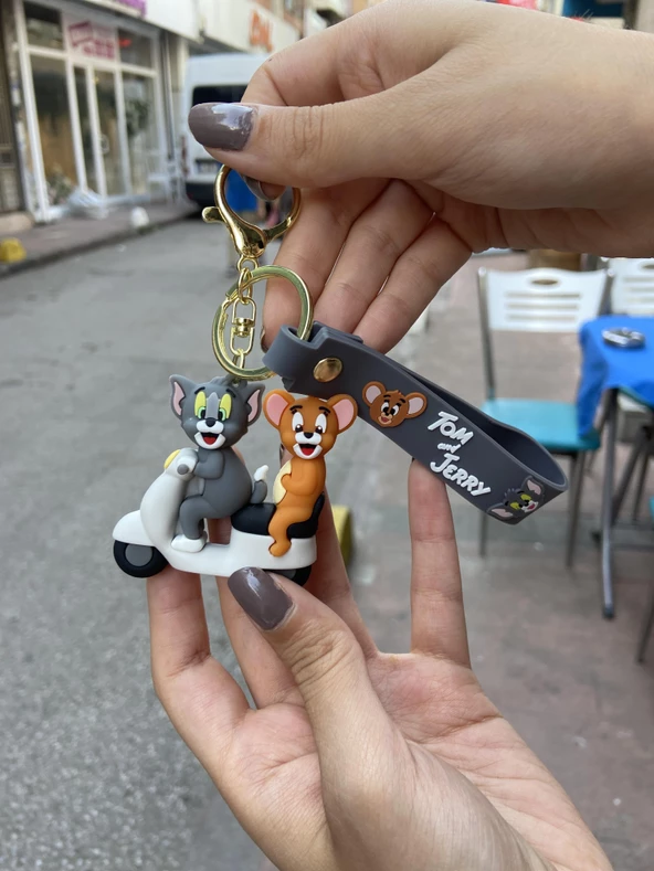 Tom&Jerry  Scooter Tasarımlı  Anahtarlık  Çanta Süsü - Resim 3