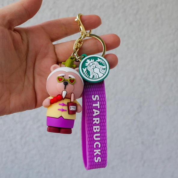 Starbucks Ayı 3D Karikatür Silikon Anahtarlık - Resim 5