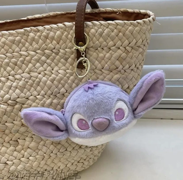 Sevimli Stitch Peluş Anahtarlık Cüzdan Mor