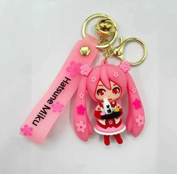 Pembe Anime Hatsune Miku Silikon Anahtarlık