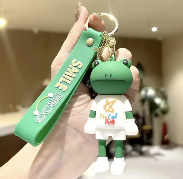 Sevimli Kurbağa Tasarımlı Silikon Anahtarlık Çanta  Süsü 1ADET - Resim 3