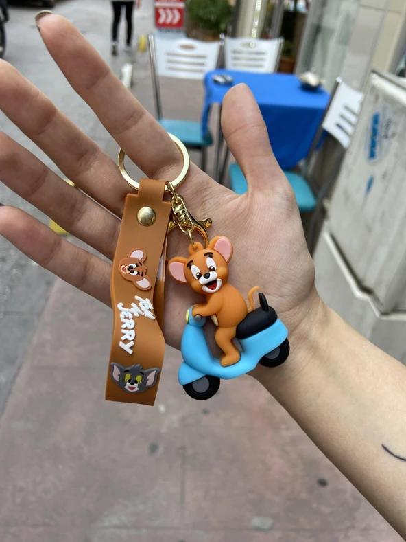 Tom&Jerry  Scooter Tasarımlı  Anahtarlık  Çanta Süsü - Resim 2