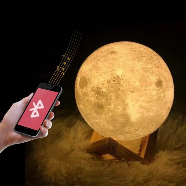 Bluetooth Hoparlörlü Ay Gece Masa Lambası 16 Renkli Dokunmatik Uzaktan Kumandalı Çocuk Odası Hediyelik 20 CM Büyük Boy - 2