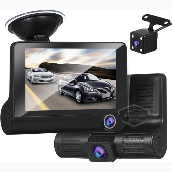 3 Kameralı Kayıt Cihazı İç Ön Arka Geri Görüş Kameralı Monitör 4.0" 1080P Full HD Kayıt Çarpışma Algılayıcı Sensörlü Gece Görüşlü Park Sensörü Sesli Yol Kayıt - 4