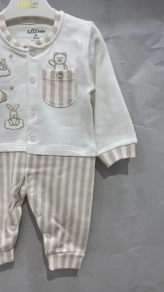 uğurböceğiçocuk Aziz Bebe 6867 Çizgili Ayı Nakışlı Bebek Tulum - 6