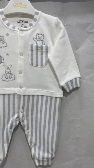 uğurböceğiçocuk Aziz Bebe 6867 Çizgili Ayı Nakışlı Bebek Tulum - 9