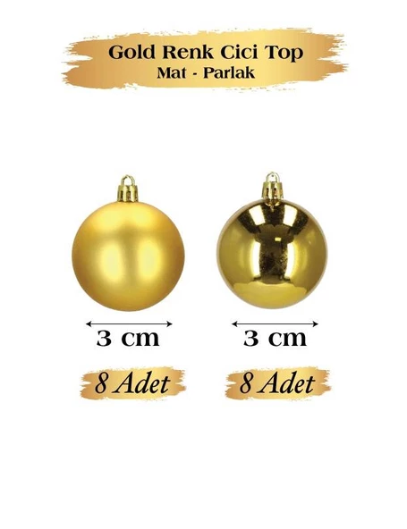 Yılbaşı Top Süs 3 Cm Mat Parlak Gold 16lı - 2