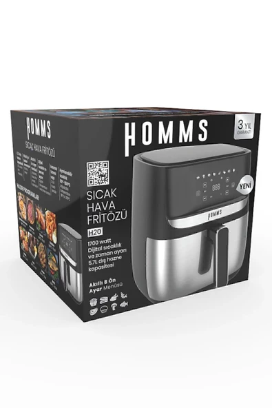 H20 1700 Watt XL Dijital Dokunmatik 8 Ön Programlı Airfryer Yağsız Kızartma Sıcak Hava Fritöz - 7