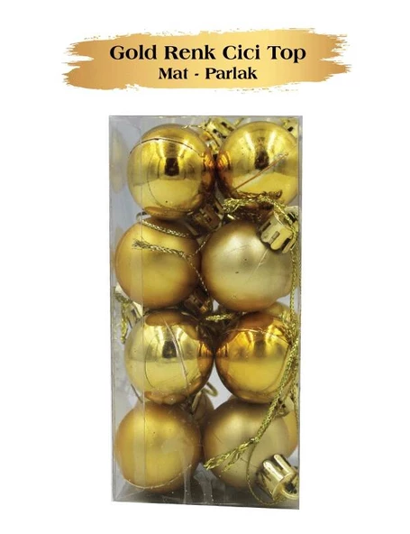 Yılbaşı Top Süs 3 Cm Mat Parlak Gold 16lı