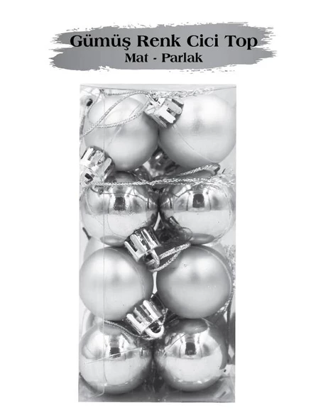Yılbaşı Top Süs 3 Cm Mat Parlak Gümüş 16lı