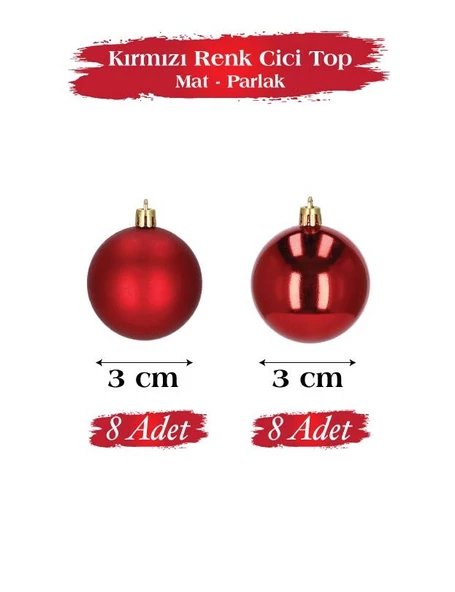 Yılbaşı Top Süs 3 Cm Mat Parlak Kırmızı 16lı - 2