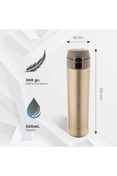 Sızdırmaz Vakumlu & Kilitli Çift Katmanlı Taşınılabilir Mug (Sus 304 Çelik) Termos 520 Ml - 4