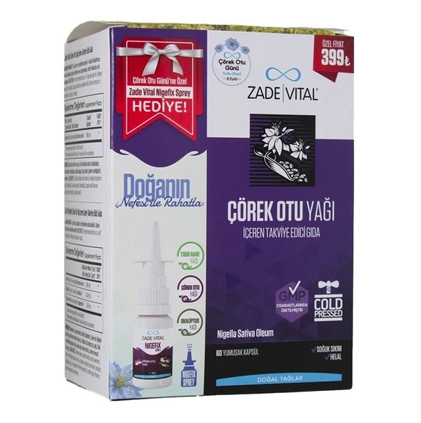 Zade Vital Çörek Otu Yağı 60 Kapsül + Nigefix Sprey 10 ml Hediye