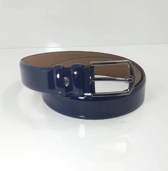 Fiyra 3093 Lacivert Rugan Üst Sınıf Hakiki Deri 3,5cm Erkek Kemer - 3