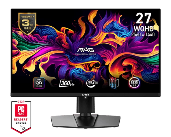 MSI 26.5 MAG 271QPX QD-OLED 2560x1440 WQHD 16:9 FLAT 360HZ 0.03MS FREESYNC GAMING MONITOR