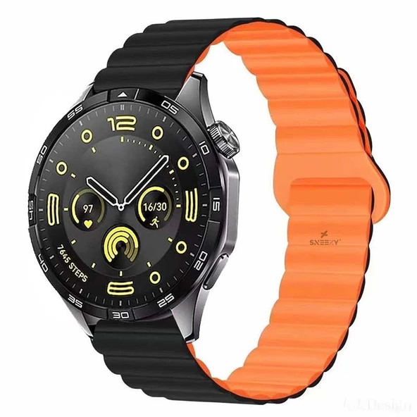 Amazfit Watch GTR 3 Pro-GTR 3-GTR 2e-GTS 2-GTR 47mm 22mm Uyumlu Harmony Duo Magnetik Silikon Kordon  Siyah - Turuncu