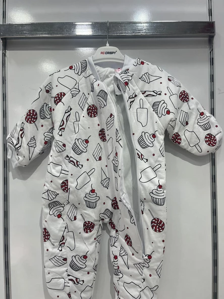 uğurböceğiçocuk Elyaflı Ve Fermuarlı  Şeker Dondurma Desenli Kışlık Çocuk Uyku Tulumu Unisex - 6