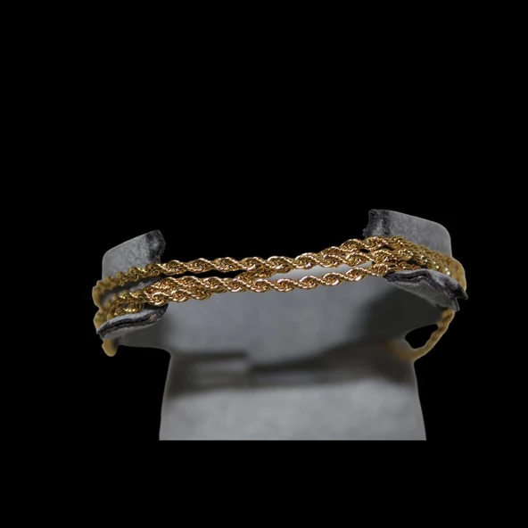Üçlü Burgu Zincir 17 cm Paslanmaz Çelik Bileklik Gold Kadın Bileklik Künye Çelik Takı - 4