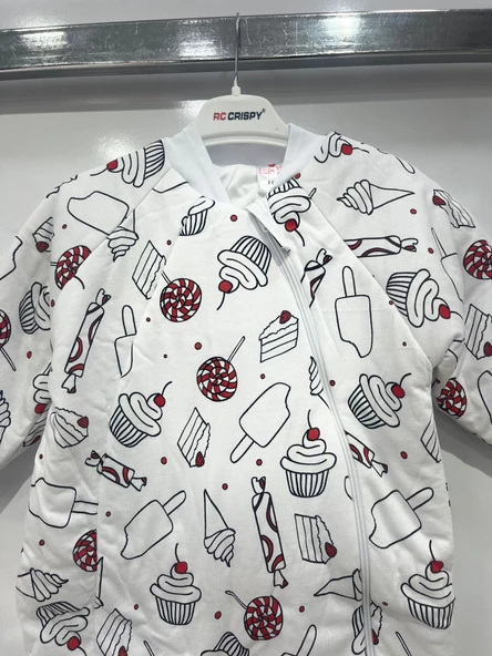 uğurböceğiçocuk Elyaflı Ve Fermuarlı  Şeker Dondurma Desenli Kışlık Çocuk Uyku Tulumu Unisex - 4