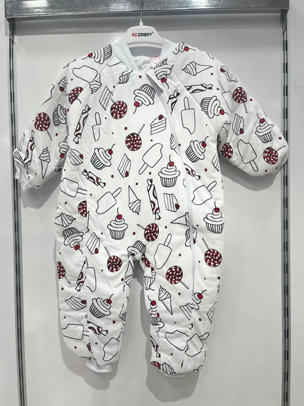 uğurböceğiçocuk Elyaflı Ve Fermuarlı  Şeker Dondurma Desenli Kışlık Çocuk Uyku Tulumu Unisex - 2