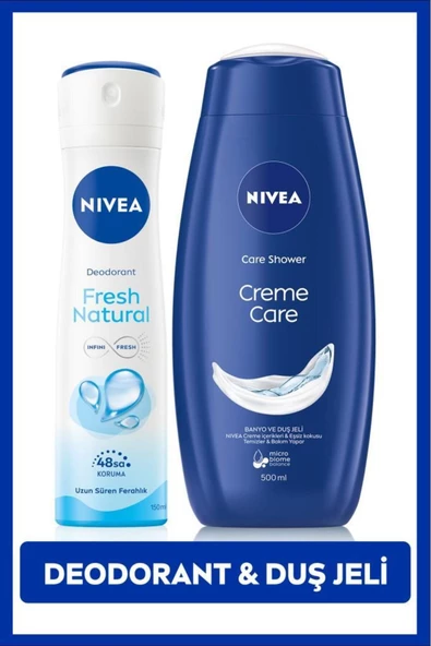 NIVEA Fresh Natural Kadın Deodorant Sprey 150 ml + Creme Care Kadın Duş Jeli 250 ml