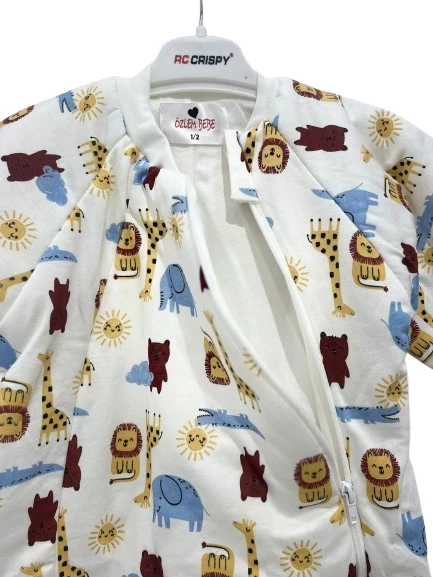 uğurböceğiçocuk Elyaflı Ve Fermuarlı Zürafa Aslan Desenli Kışlık Çocuk Uyku Tulumu Unisex - 9