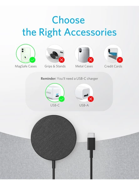 Anker PowerWave Select+ Magsafe Kablosuz Manyetik Şarj Cihazı - A2566 - Siyah (Anker Türkiye Garantili) - 4