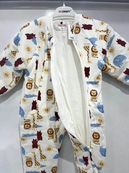 uğurböceğiçocuk Elyaflı Ve Fermuarlı Zürafa Aslan Desenli Kışlık Çocuk Uyku Tulumu Unisex - 12