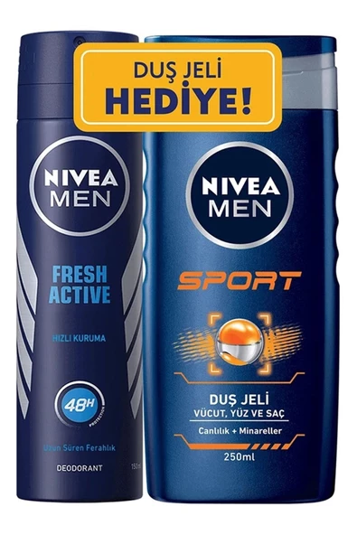 NIVEA Men Fresh Active 48h Erkek Deodorant 150ml + Duş Jeli Sport